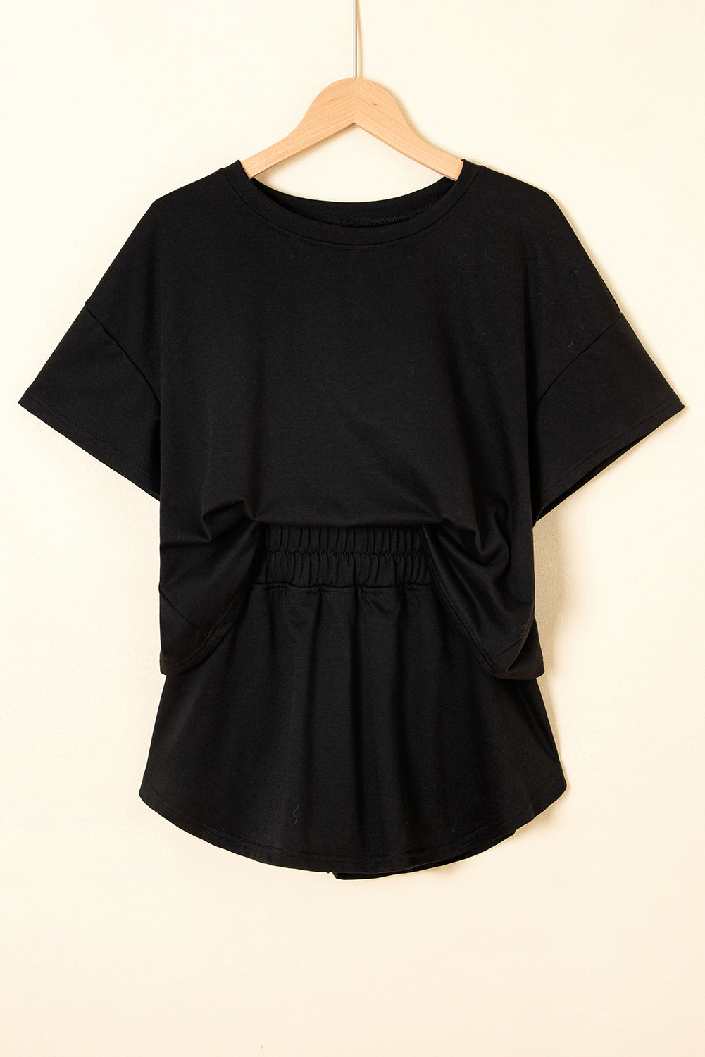 Black 2pcs Cropped Tee and Ruffle High Waist Skort Set